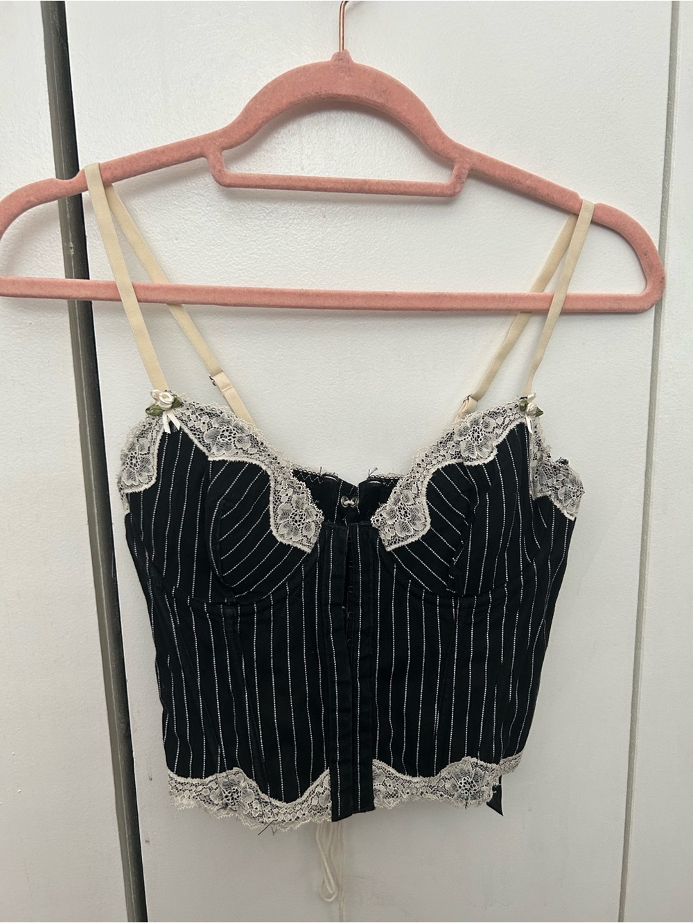 Urban Outfitters Black Pinstripe Lace Trim Bustier Top